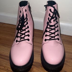 Pink rain/combat boots